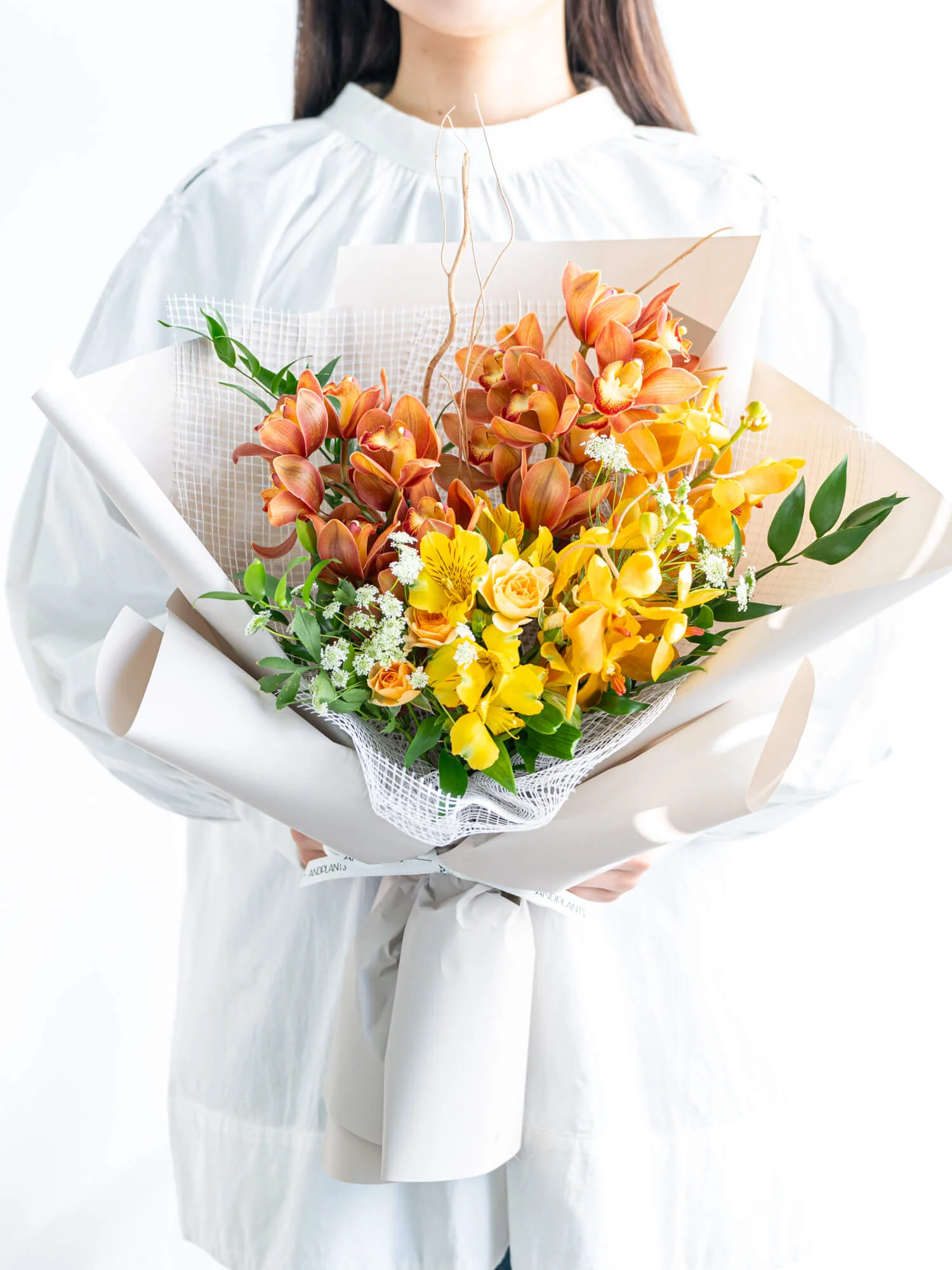 【1月の誕生花】シンビジュームの花束L - オレンジ - - Image 2